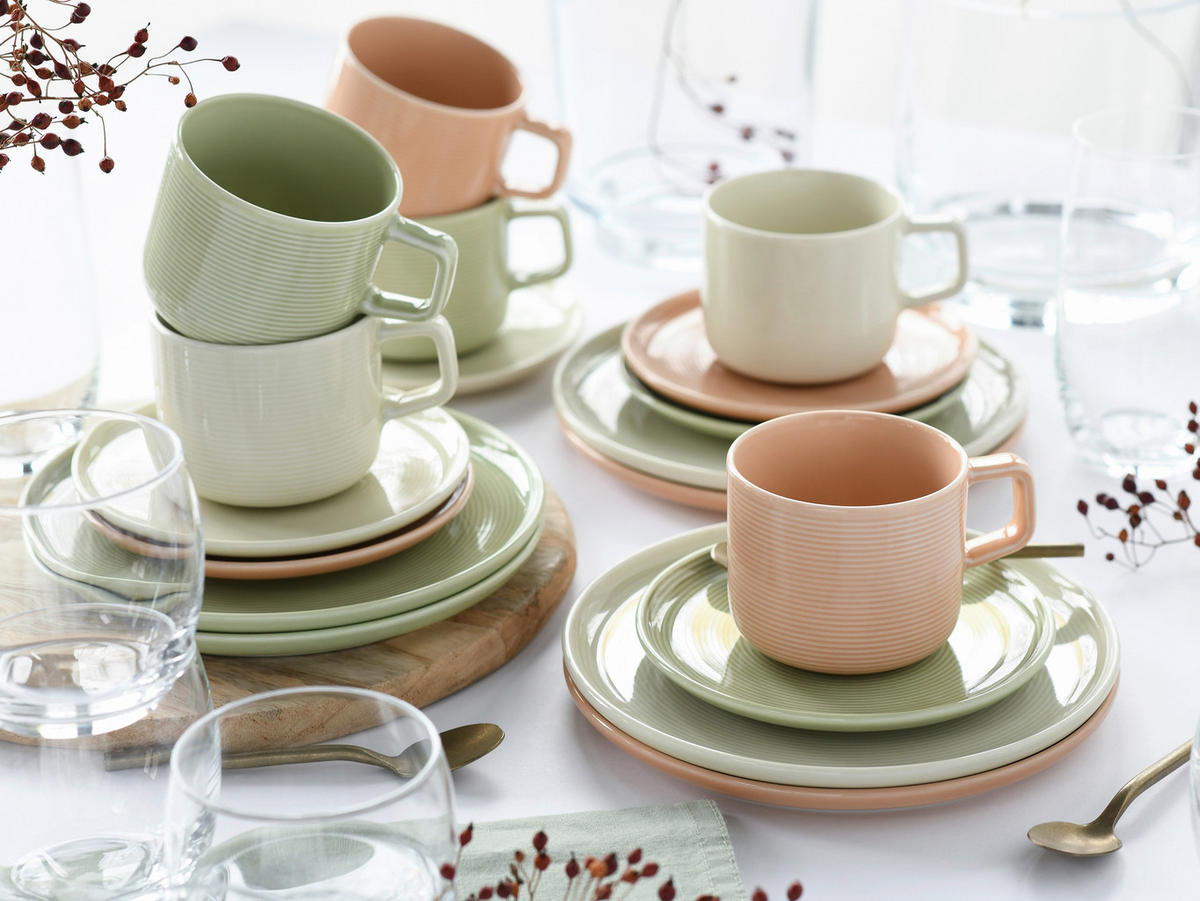 KAFFEESERVICE Session Romance 18-teilig  - Salbeigrün/Creme, Basics, Keramik - Creatable