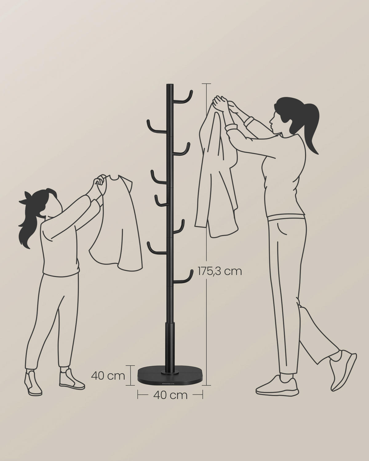 KLEIDERSTÄNDER in Schwarz 40/175,3/40 cm   - Schwarz, Basics, Holzwerkstoff/Metall (40/175,3/40cm)