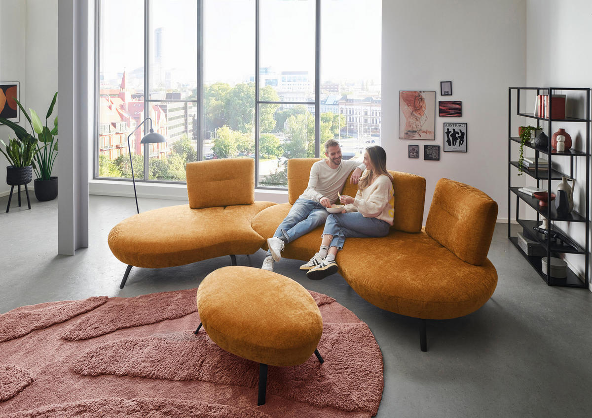 BIGSOFA Flachgewebe Senfgelb  - Senfgelb/Schwarz, Design, Textil/Metall (456/93/138cm) - Moderano