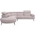 ECKSOFA in Velours Hellrosa  - Hellrosa/Schwarz, Design, Textil/Metall (264/299cm) - Novel