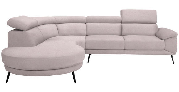 ECKSOFA in Velours Hellrosa  - Hellrosa/Schwarz, Design, Textil/Metall (264/299cm) - Novel