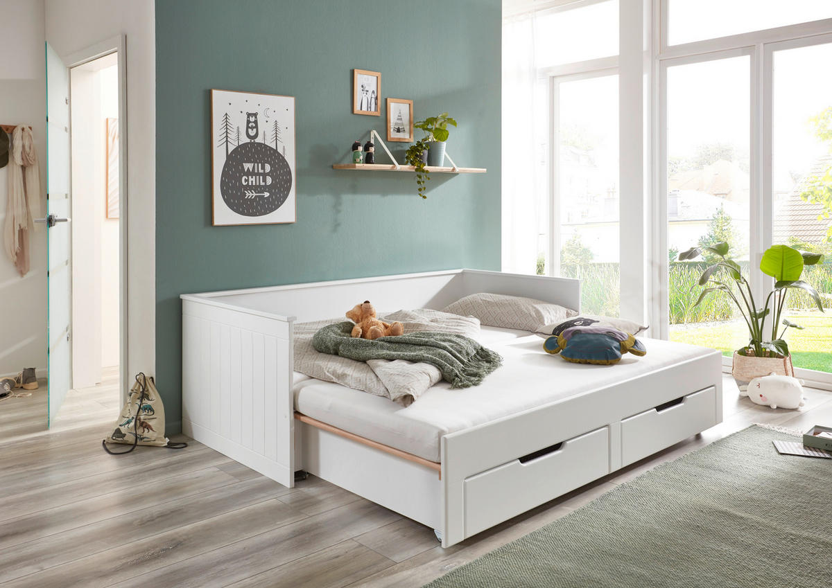 AUSZIEHBETT 90/200 cm  in Weiß  - Buchefarben/Weiß, Basics, Holz/Holzwerkstoff (90/200cm) - P & B
