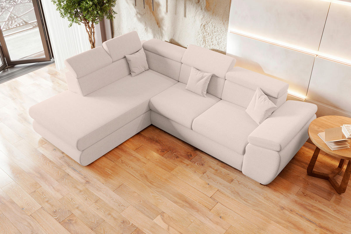 ECKSOFA Creme Struktur  - Chromfarben/Creme, KONVENTIONELL, Kunststoff/Textil (205/282cm) - Carryhome