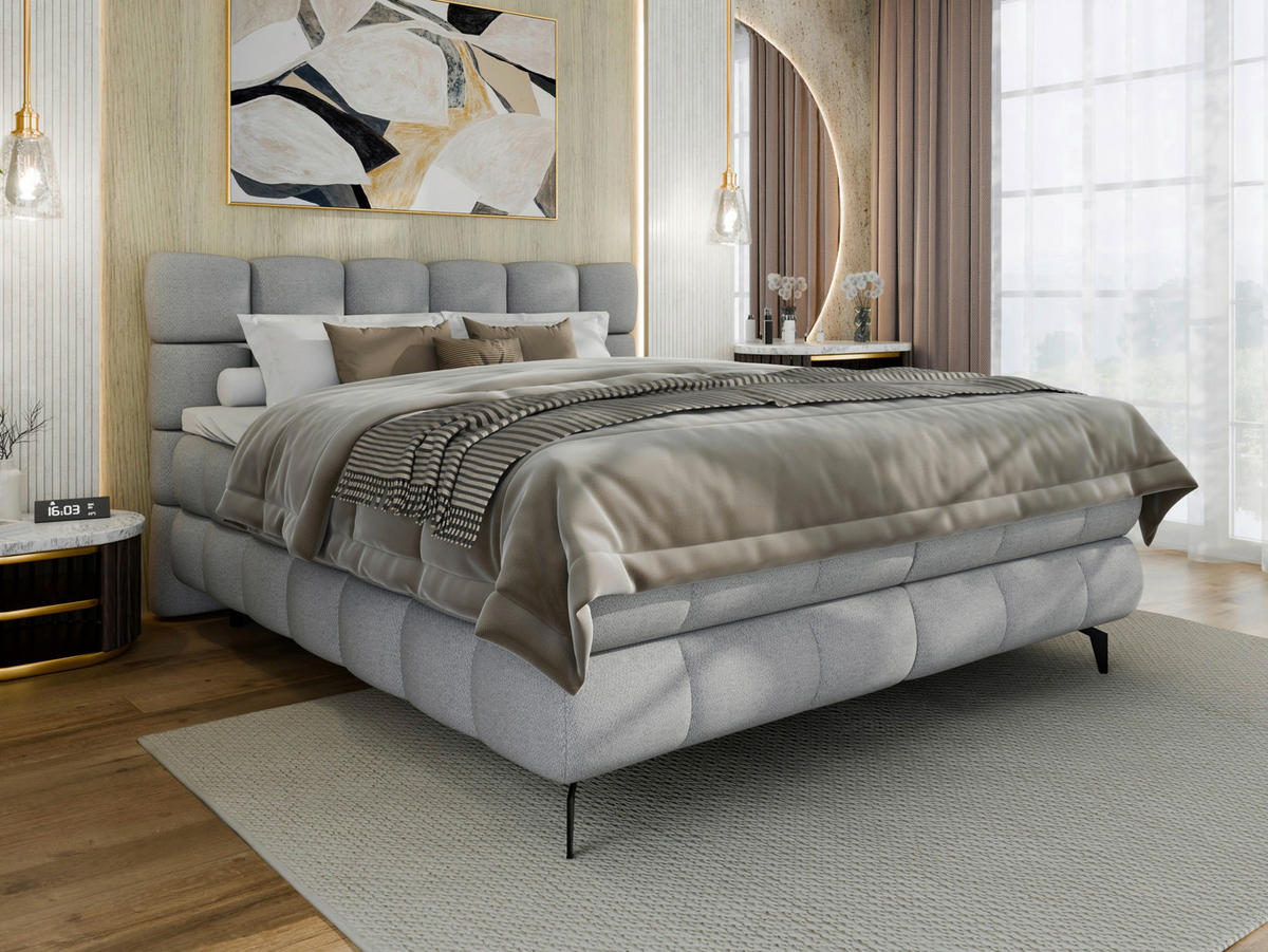 BOXBETT 160/200 cm,  in Grau, Bettkasten, Topper, H3 + H3 = fest  - Schwarz/Grau, Trend, Textil/Metall (160/200cm) - Esposa