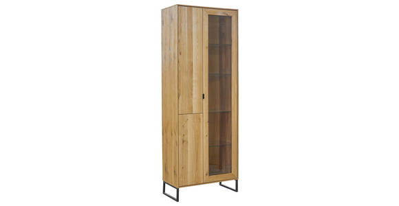 VITRINE  in furniert, massiv Eiche Eichefarben - Eichefarben/Schwarz, Natur, Glas/Holz (77/208,8/40cm) - Carryhome