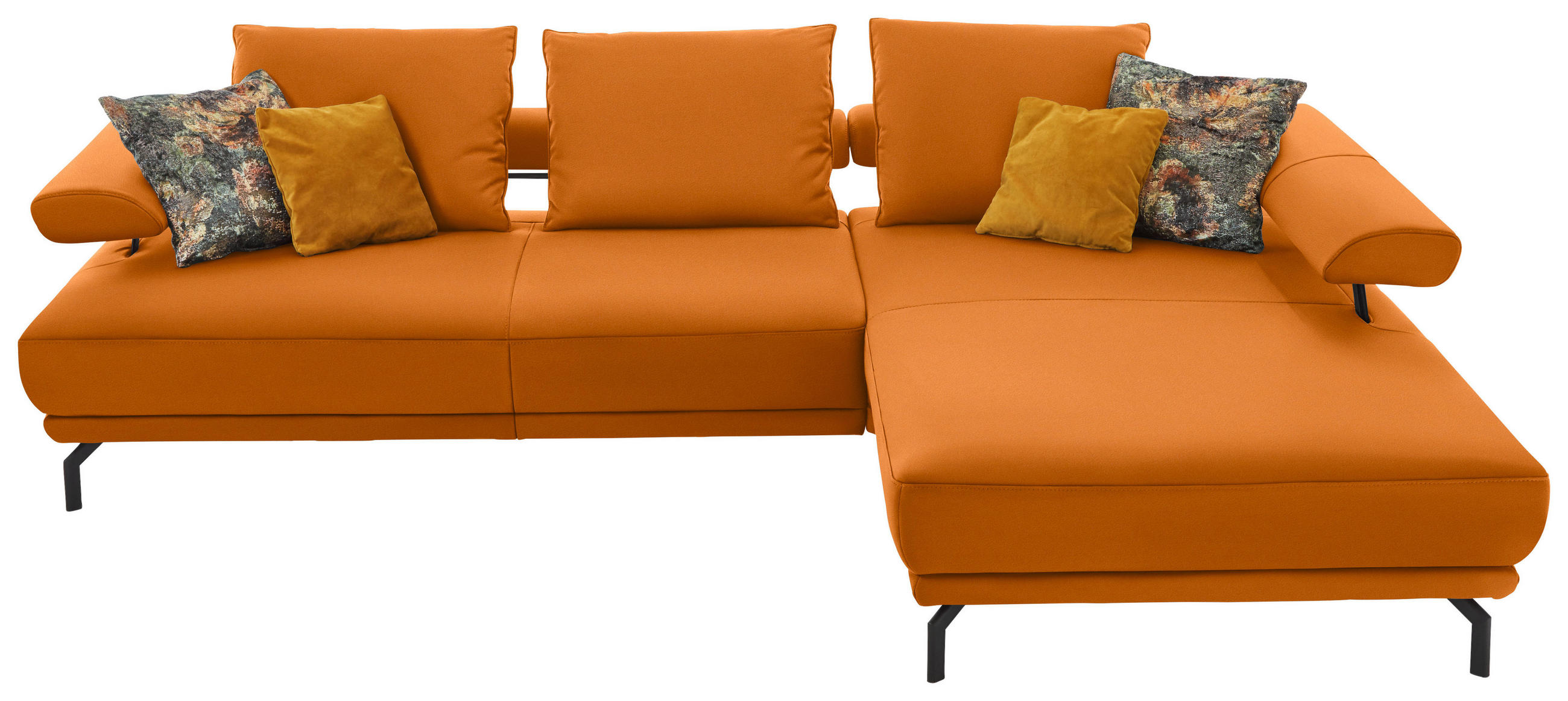 ECKSOFA Echtleder Orange  - Schwarz/Orange, Design, Leder/Metall (305/224cm) - Dieter Knoll