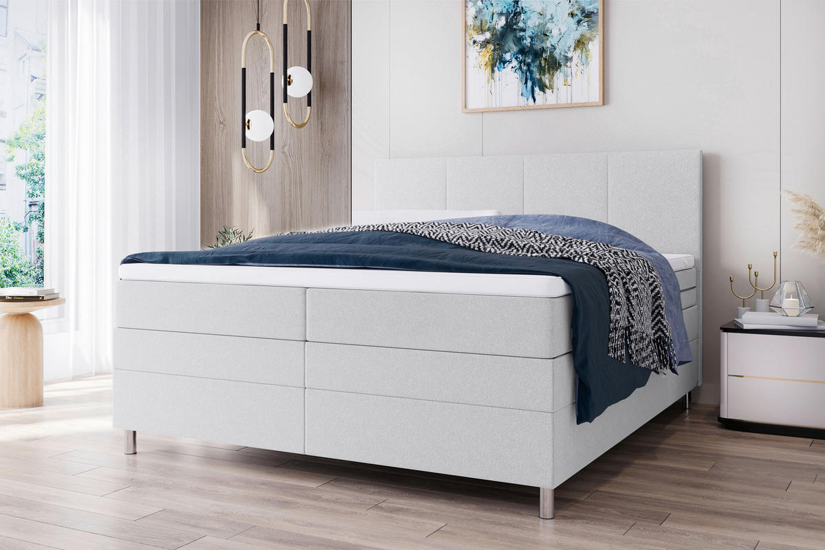 BOXSPRINGBETT 180/200 cm  in Hellgrau  - Chromfarben/Hellgrau, KONVENTIONELL, Kunststoff/Textil (180/200cm) - Boxxx