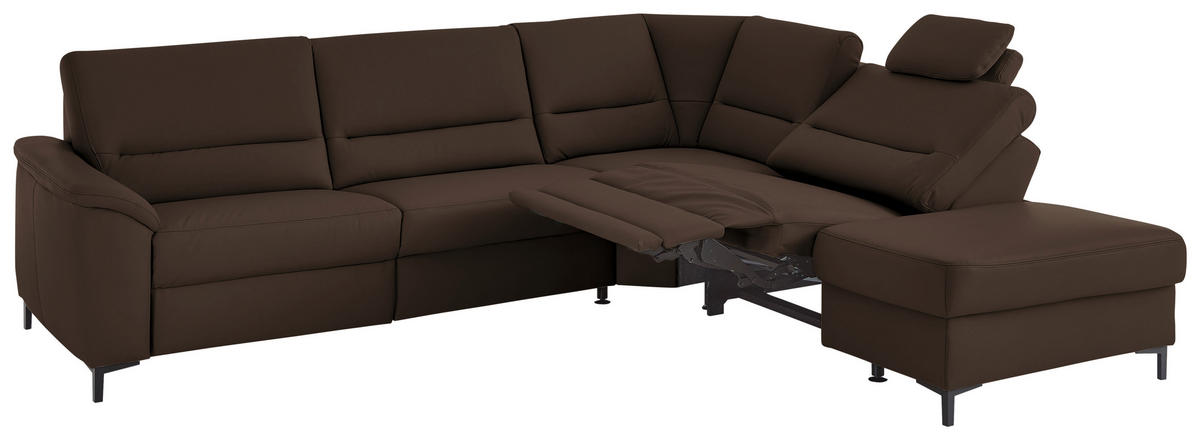 ECKSOFA Echtleder Dunkelbraun  - Dunkelbraun/Schwarz, Konventionell, Leder/Metall (290/249cm) - Beldomo Premium