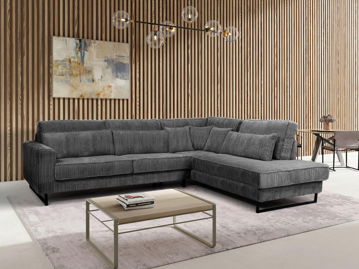 ECKSOFA ICON Anthrazit Cord Zierkissen, Rückenkissen, Nierenkissen  - Anthrazit/Schwarz, KONVENTIONELL, Textil/Metall (284/253cm) - Livetastic