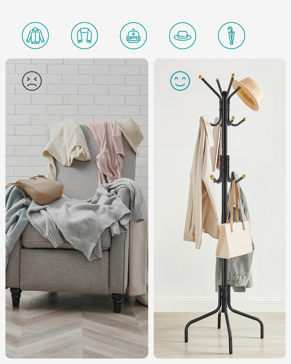 KLEIDERSTÄNDER in Schwarz 56,5/180,1/56,5 cm   - Schwarz, Trend, Holz/Kunststoff (56,5/180,1/56,5cm) - Boxxx