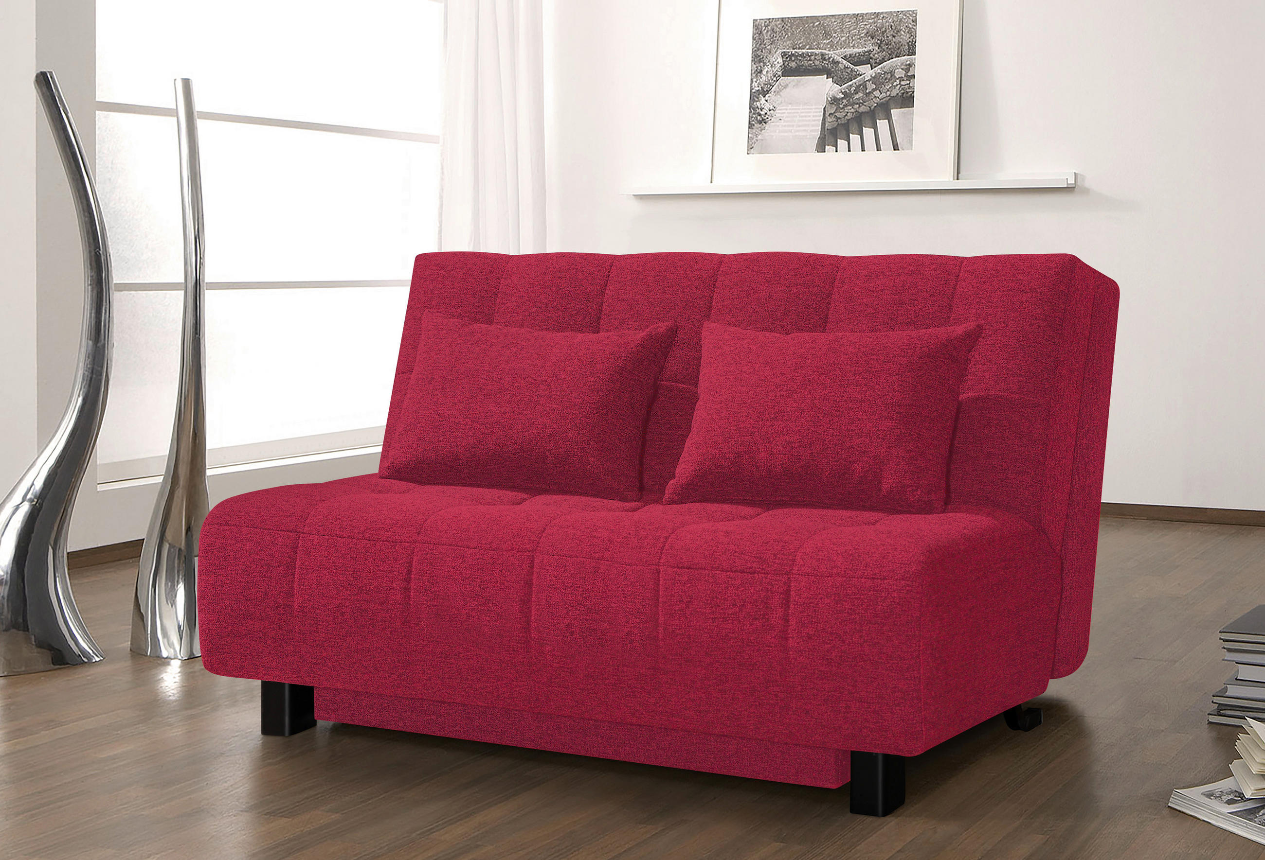 SCHLAFSOFA in Textil Rot  - Rot/Schwarz, Design, Textil/Metall (145/92/102cm) - Novel