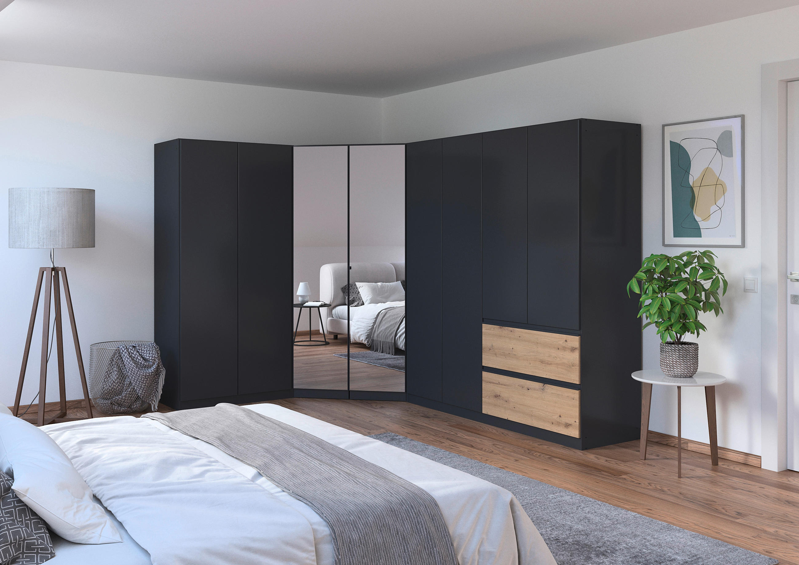 ECKKLEIDERSCHRANK 208/197/298 cm Grau, Eiche Artisan  - Chromfarben/Eiche Artisan, MODERN, Holzwerkstoff (208/197/298cm) - Rauch Möbel