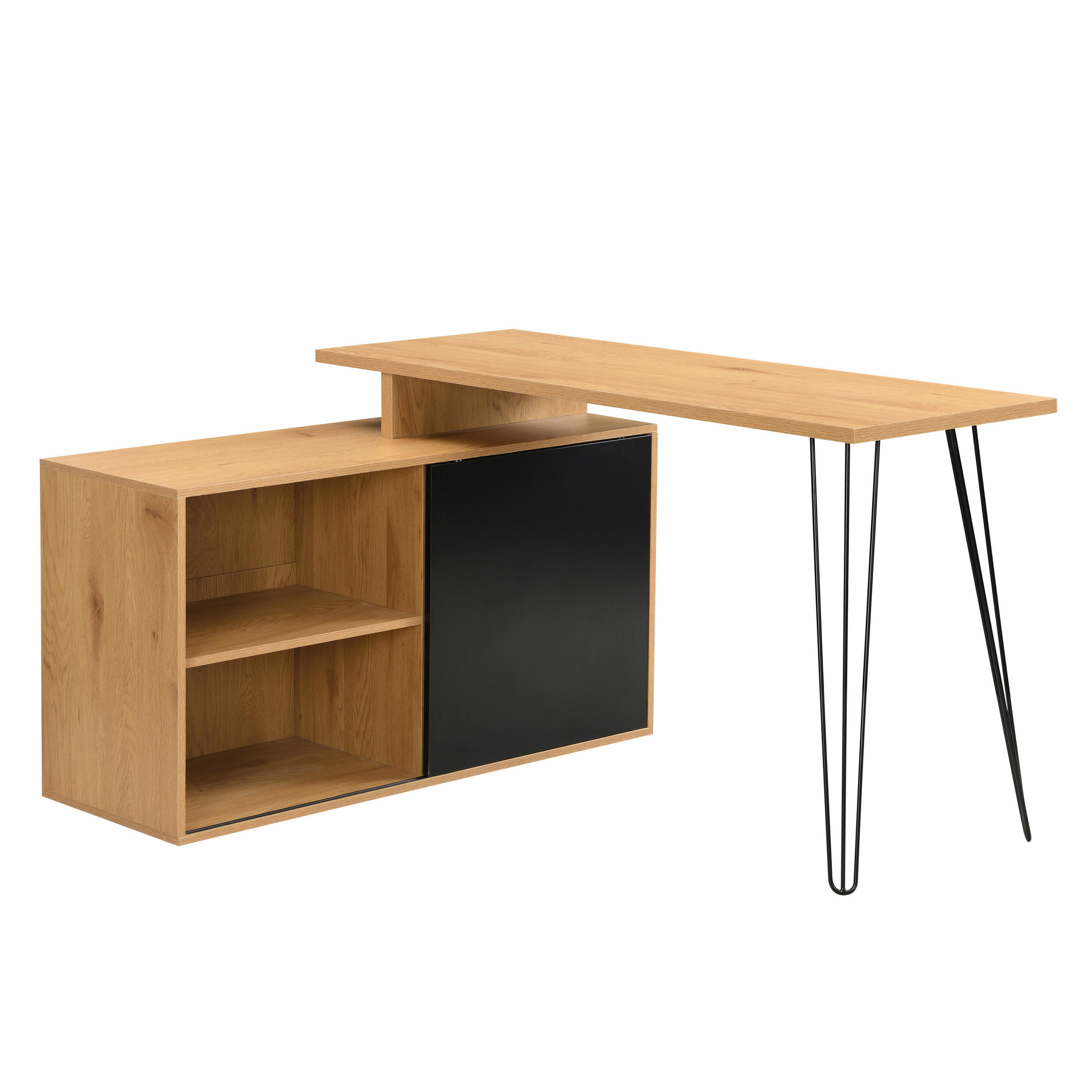 ECKSCHREIBTISCH 130/110/74,5 cm Braun Stauraum, Regal  - Schwarz/Braun, Design, Holzwerkstoff/Metall (130/110/74,5cm) - Livetastic