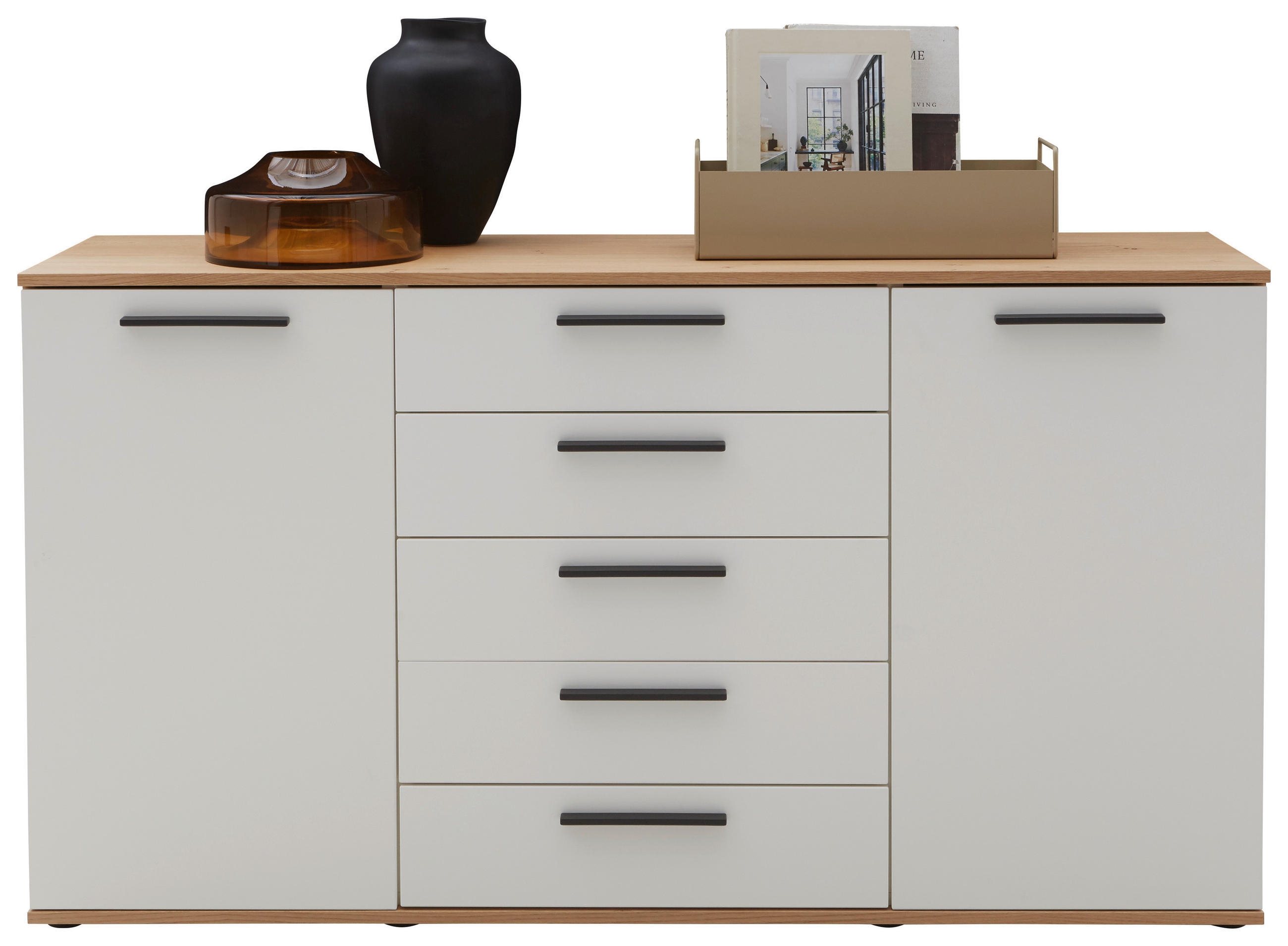 Thumbnail - Dieter Knoll Sideboard Gala, Weiß, Eiche, Holzwerkstoff, Balkeneiche, furniert, 4 Fächer, 5 Schubladen, 151x82.2x46 cm, ...
