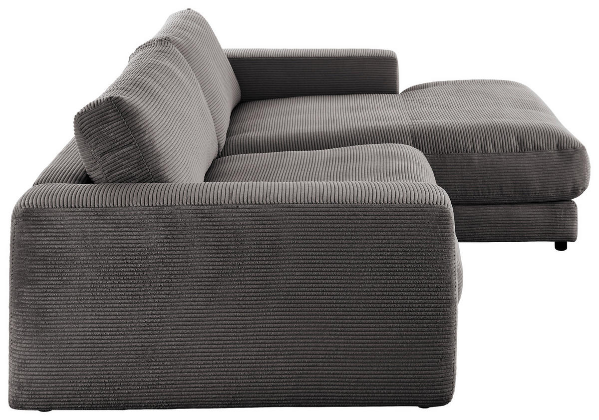 ECKSOFA in Cord Grau  - Schwarz/Grau, Design, Kunststoff/Textil (250/190cm) - Pure Home Lifestyle