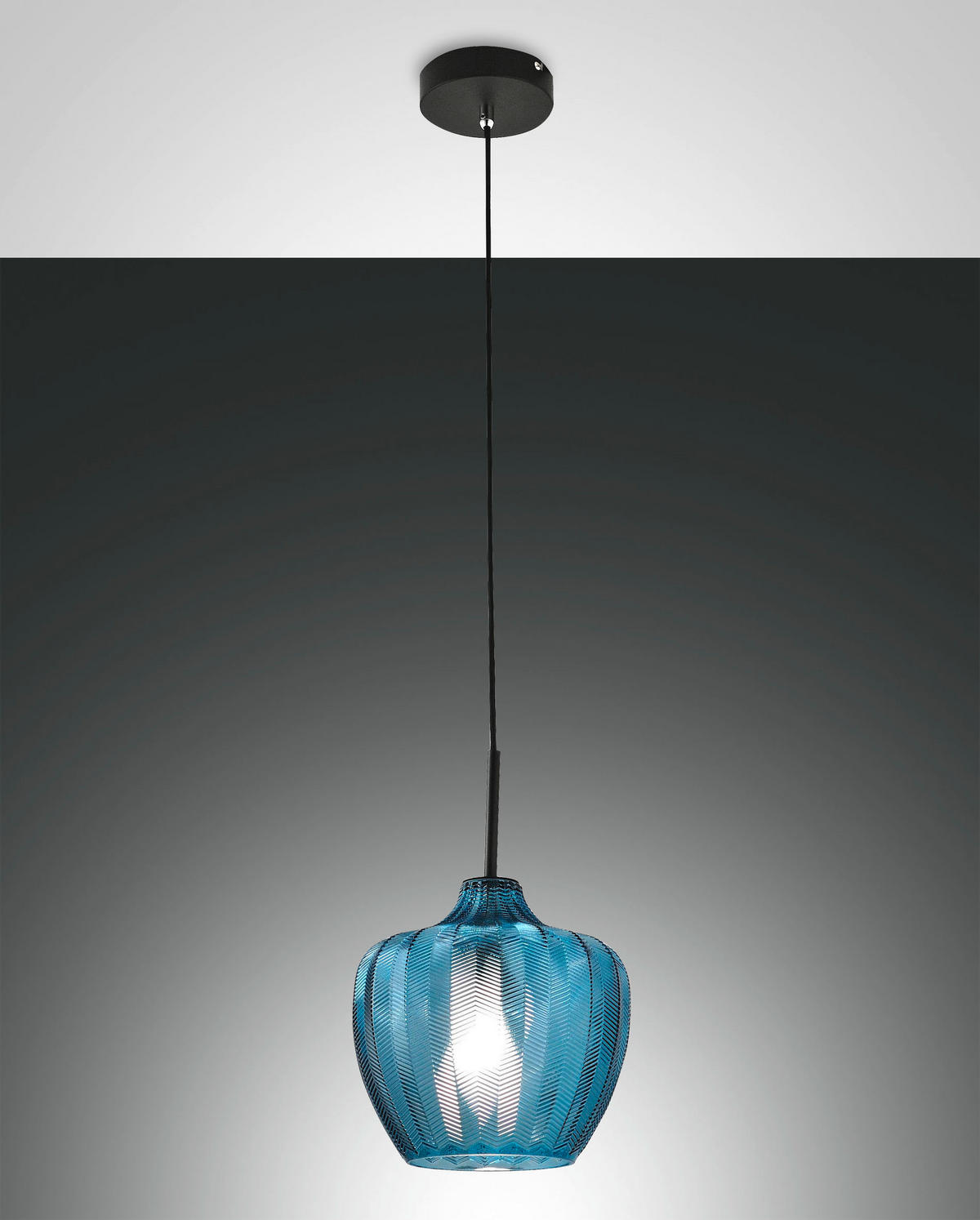 PENDELLEUCHTE Gallura 25/200 cm   - Blau/Schwarz, Design, Glas/Metall (25/200cm) - Fabas Luce