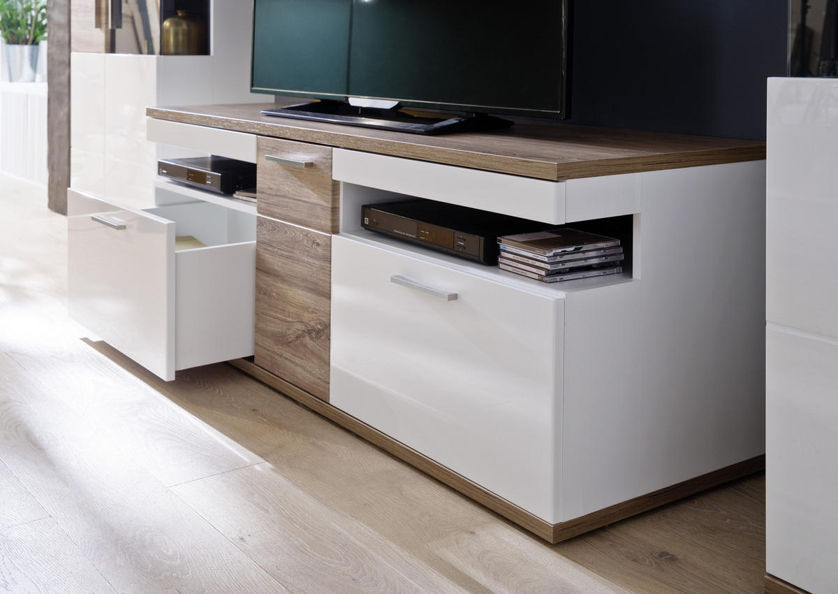 TV-ELEMENT Colombo  in 150/55/50 cm  - Weiss/Eichefarben, Design, Holzwerkstoff/Metall (150/55/50cm) - Livetastic