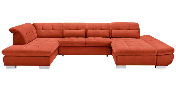 WOHNLANDSCHAFT in Mikrofaser Orange - Chromfarben/Orange, Design, Kunststoff/Textil (211/350/204cm) - Xora