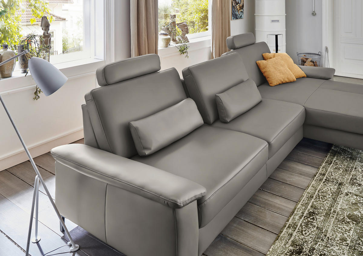 ECKSOFA in Echtleder Hellgrau  - Hellgrau/Schwarz, Design, Leder/Metall (334/176cm) - Dieter Knoll