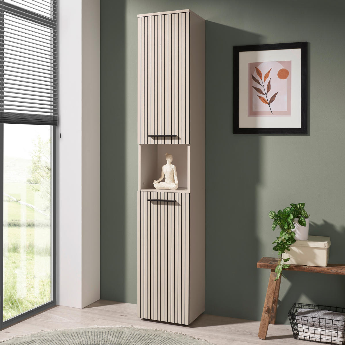 HOCHSCHRANK 35/194/30 cm  - Kaschmir/Schwarz, Trend, Holzwerkstoff/Kunststoff (35/194/30cm) - MID.YOU