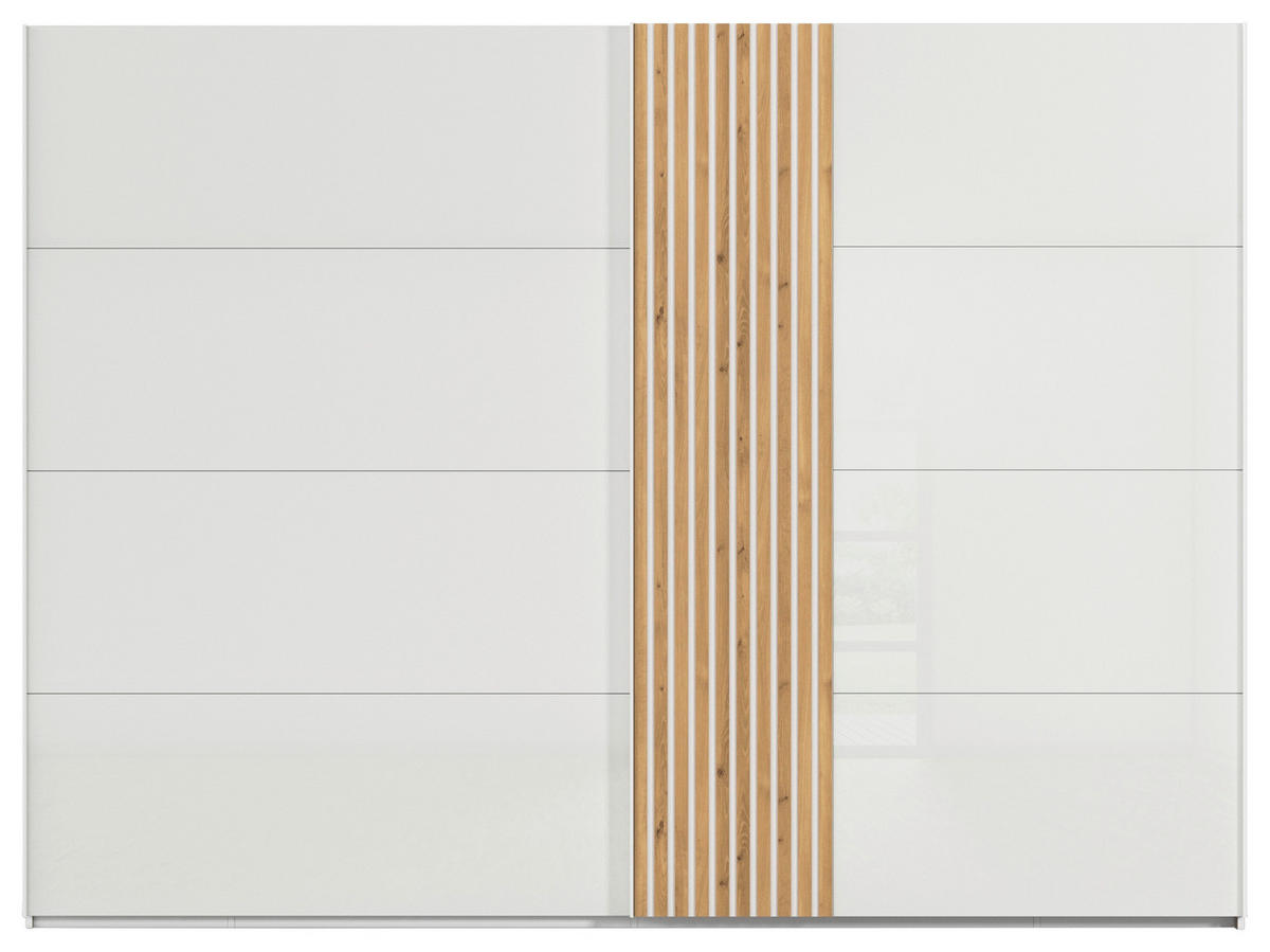 SCHWEBETÜRENSCHRANK  in Weiß, Eichefarben  - Eichefarben/Weiß, Design, Glas/Holzwerkstoff (301/223/68cm) - Novel
