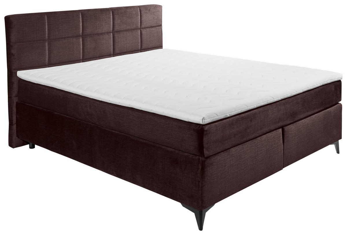 BOXSPRINGBETT 180/200 cm  in Aubergine  - Aubergine/Schwarz, Design, Holzwerkstoff/Kunststoff (180/200cm) - Xora
