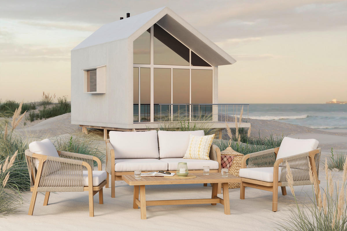 GARTENSET 4-teilig Webstoff Akaziemassiv 4-teilig  - Beige/Akaziefarben, Design, Holz/Textil - Ambia Garden