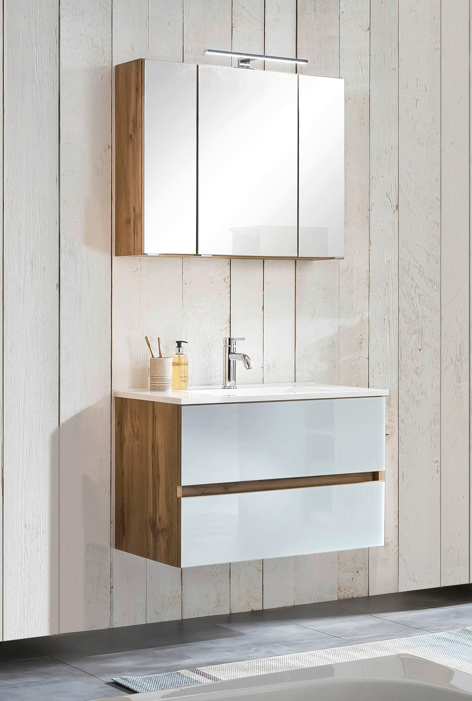 BADEZIMMER  in 80 cm  - Weiss/Eichefarben, Konventionell, Glas/Holzwerkstoff (80cm) - Held
