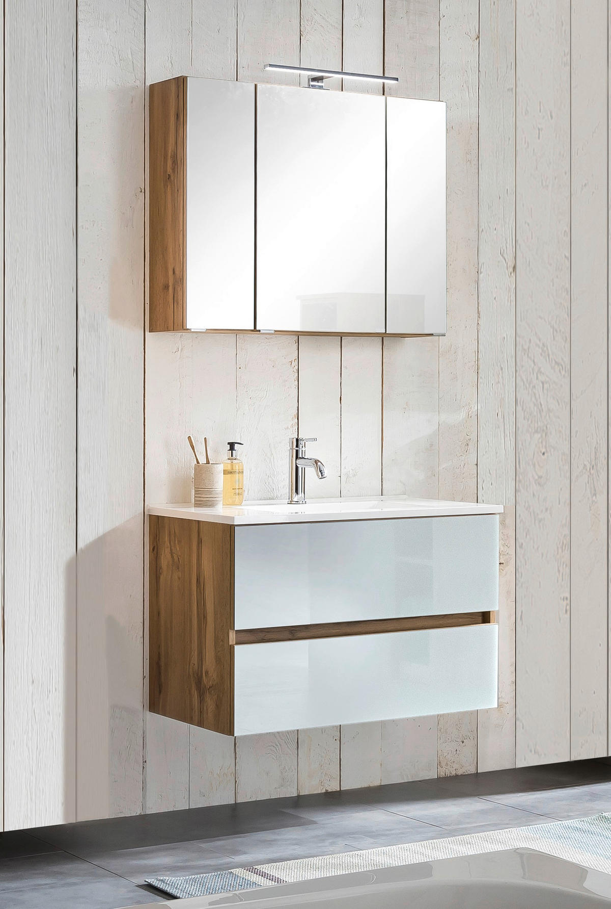 BADEZIMMER  in 80 cm  - Weiss/Eichefarben, Konventionell, Glas/Holzwerkstoff (80cm) - Held