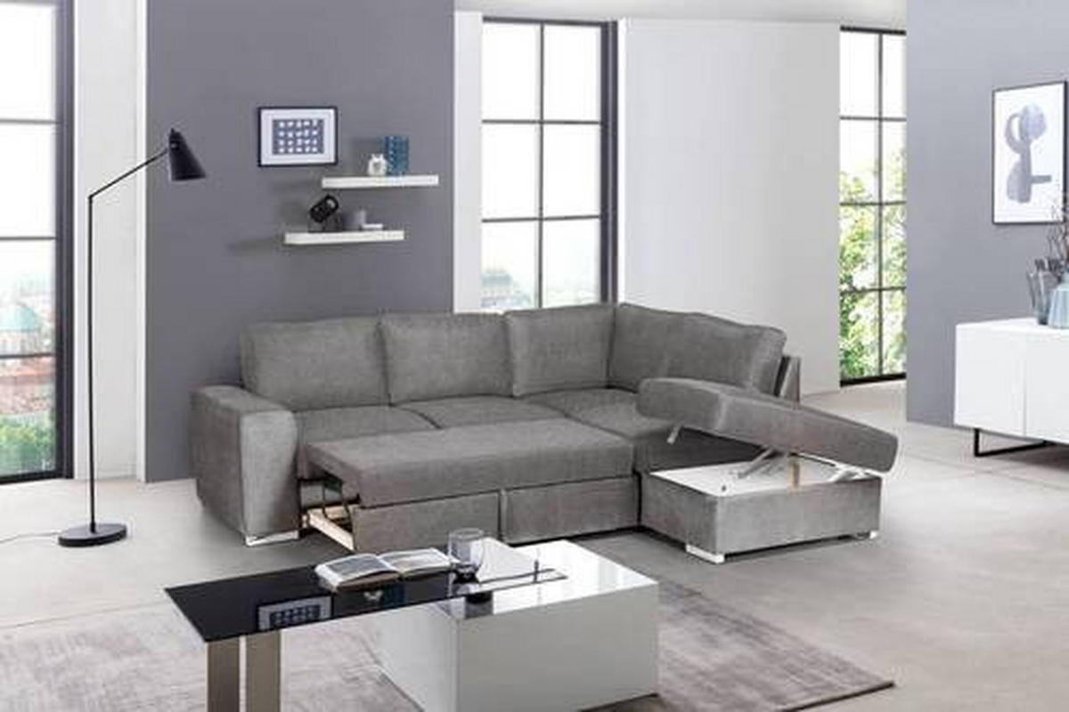 ECKSOFA Grau Mikrofaser  - Chromfarben/Grau, KONVENTIONELL, Textil/Metall (248/213cm) - MID.YOU