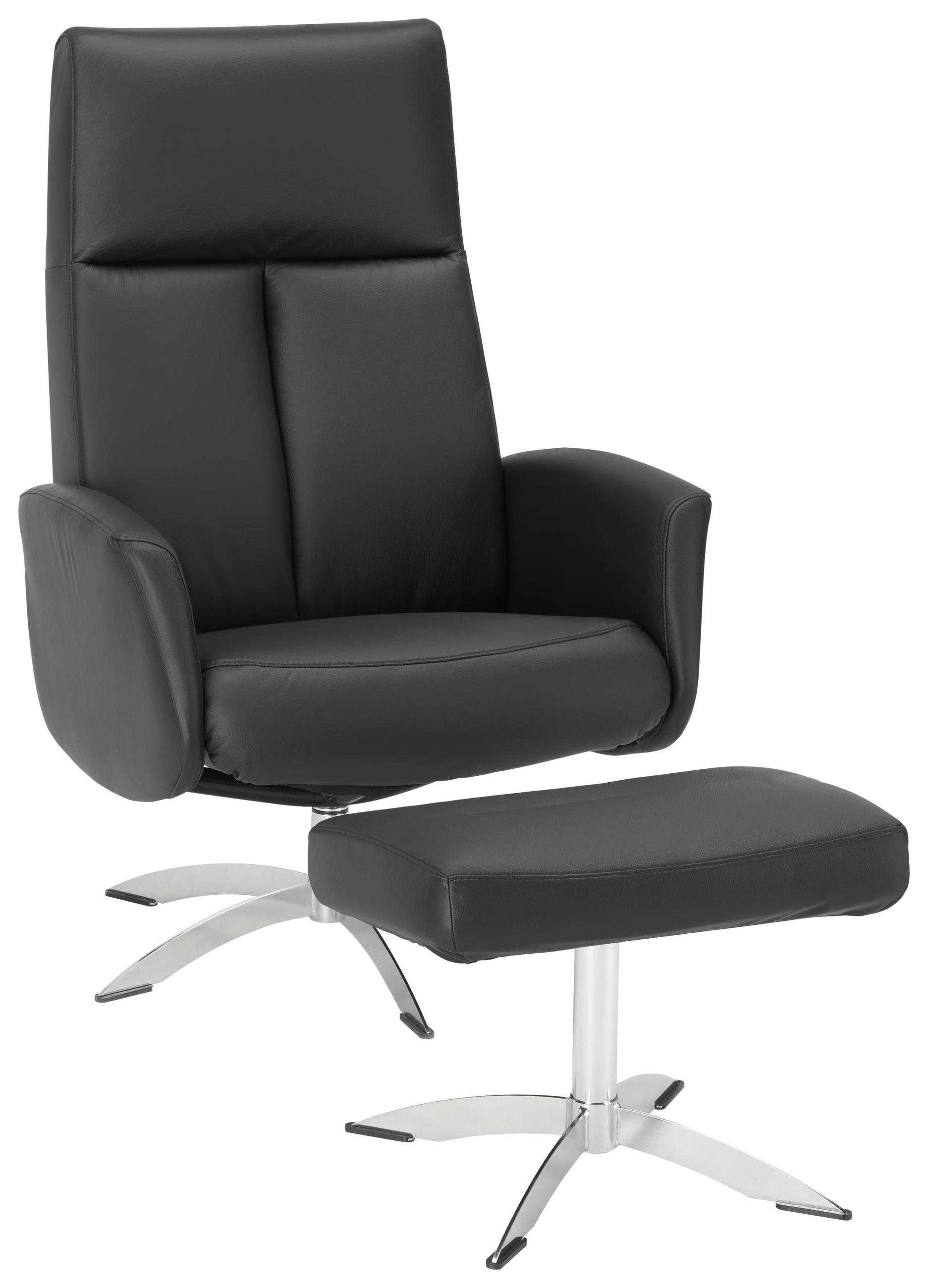 RELAXSESSELSET Lederlook Kombination Echtleder/Lederlook Relaxfunktion, Hocker    - Chromfarben/Schwarz, Design, Leder/Textil (71/105/75cm) - Welnova