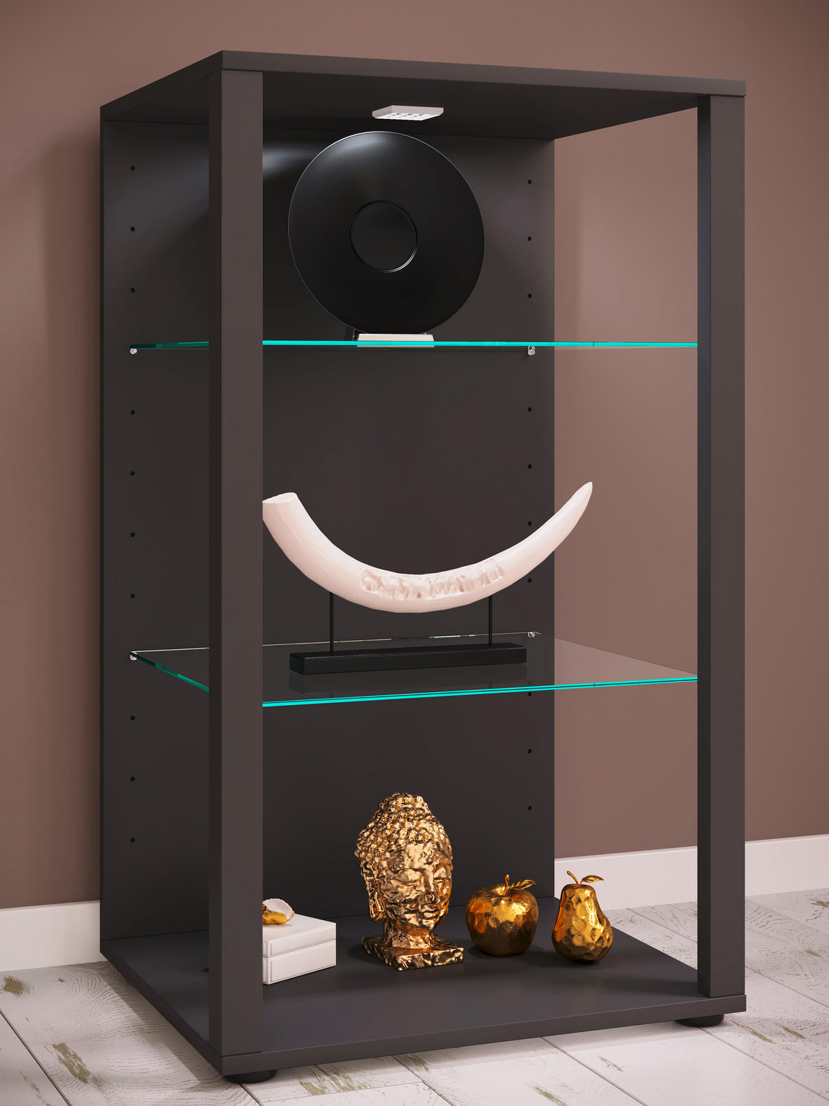 VITRINE in Anthrazit  - Anthrazit/Schwarz, Modern, Glas/Holzwerkstoff (52/90/44cm) - MID.YOU