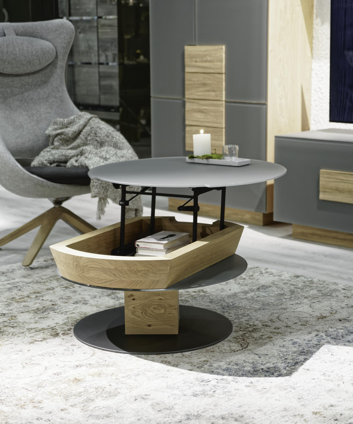 COUCHTISCH in Holz, Metall, Glas 80/35,5/80 cm  - Eichefarben/Anthrazit, Design, Glas/Holz (80/35,5/80cm) - Voglauer