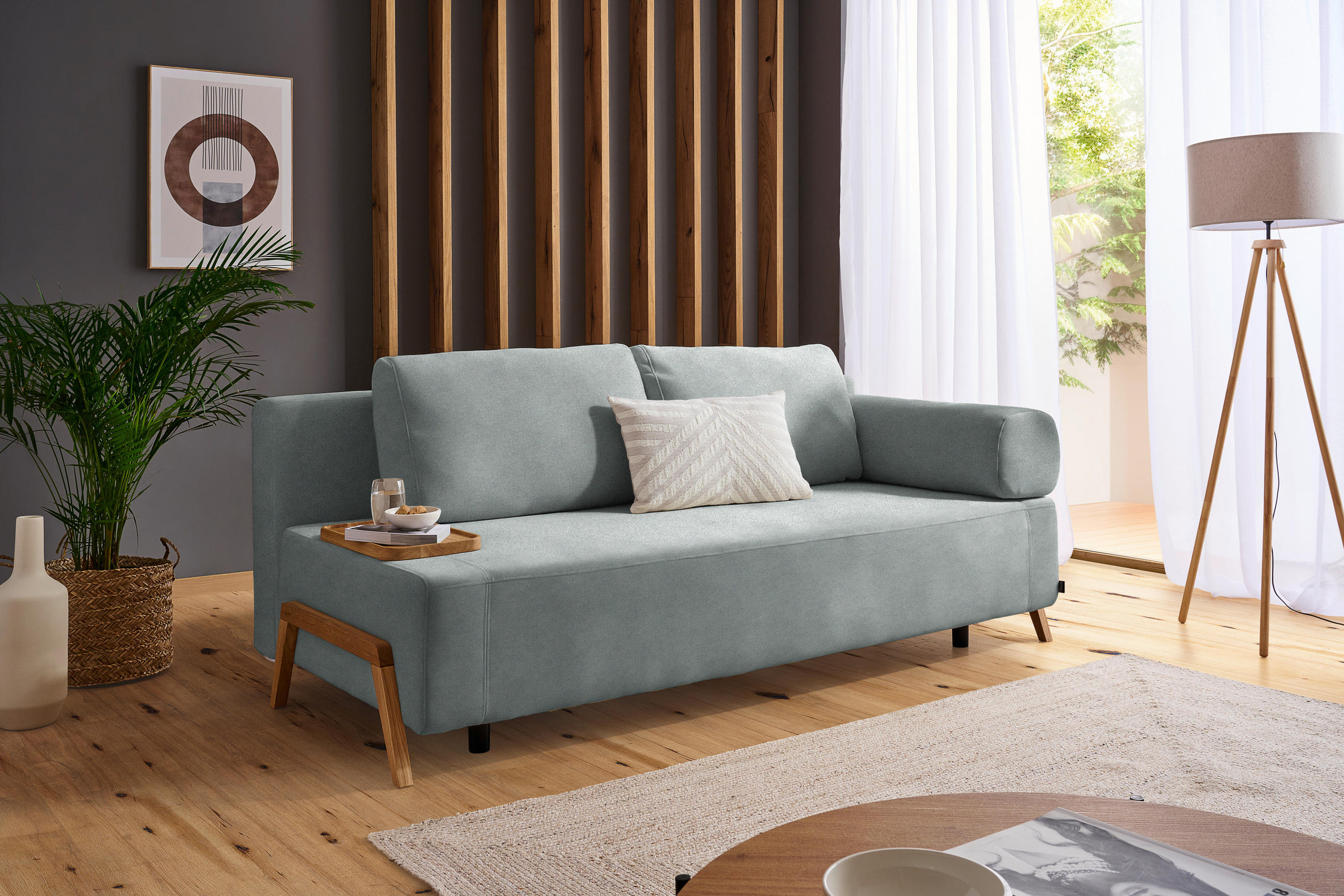 SCHLAFSOFA Mikrofaser Grau  - Naturfarben/Grau, Design, Holz/Textil (211/88/102cm) - Niels Andersson