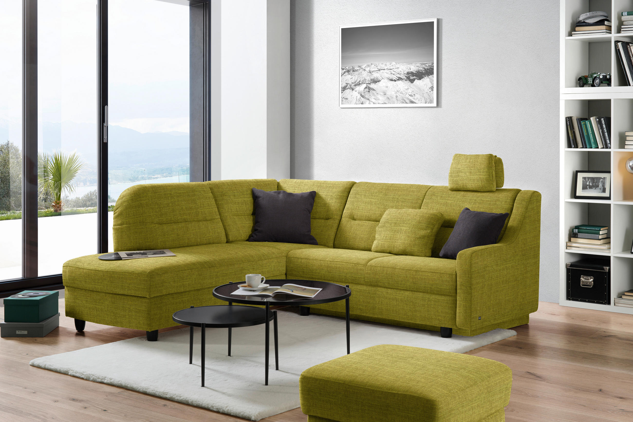 ECKSOFA in Chenille Grün  208/226 cm  - Schwarz/Grün, KONVENTIONELL, Textil (208/226cm) - Sedda