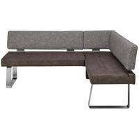 ECKBANK 180/156 cm Flachgewebe, Mikrofaser Grau, Edelstahlfarben Metall   - Edelstahlfarben/Grau, Design, Textil/Metall (180/156cm) - Moderano
