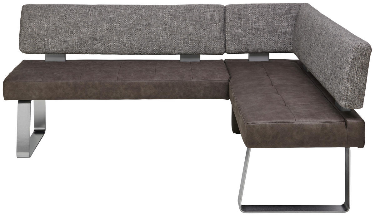 ECKBANK 180/156 cm Flachgewebe, Mikrofaser Grau, Edelstahlfarben Metall   - Edelstahlfarben/Grau, Design, Textil/Metall (180/156cm) - Moderano