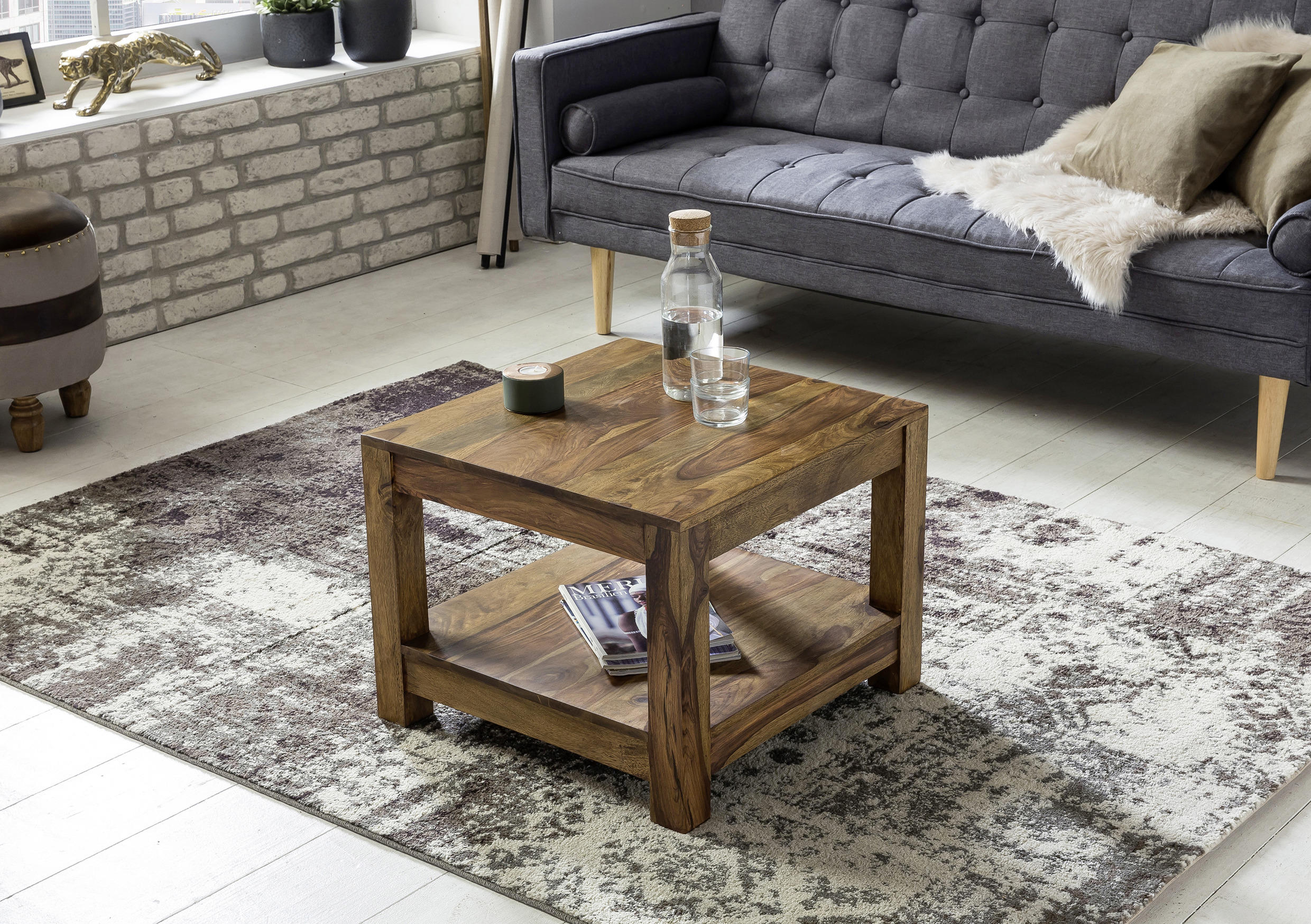 COUCHTISCH Sheesham massiv quadratisch Sheeshamfarben - Sheeshamfarben, Design, Holz (60/60/40cm) - MID.YOU