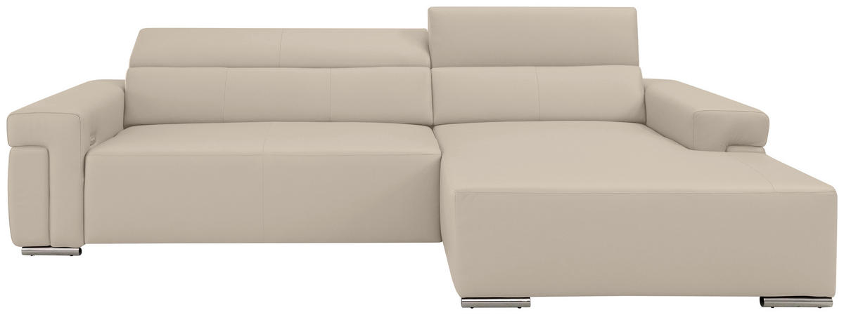 Ecksofa inkl. Funktion DUA Beigebraun Echtleder  - Chromfarben/Beigebraun, Design, Leder/Metall (293/170cm) - Novel