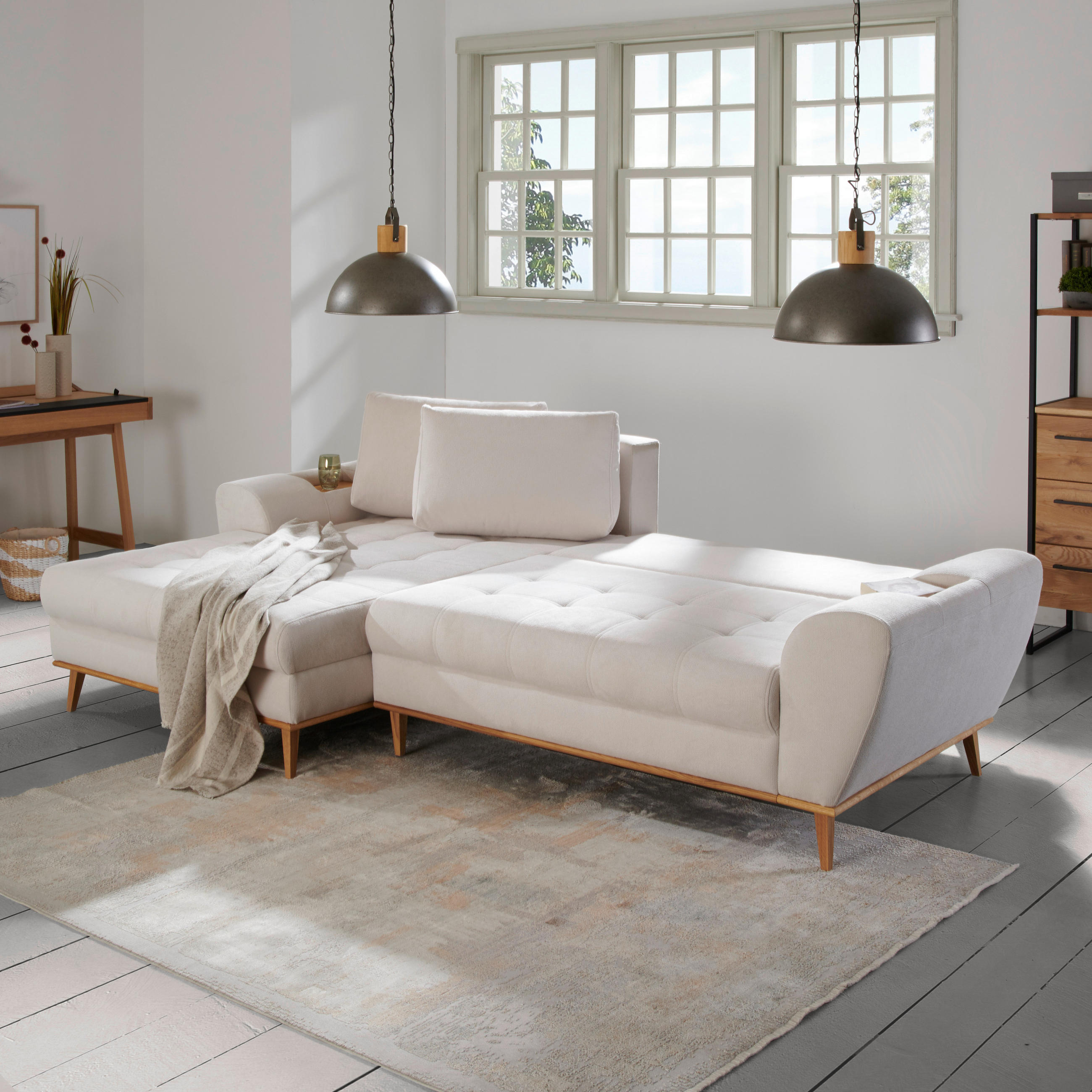 ECKSOFA Creme Webstoff  - Eichefarben/Creme, Design, Holz/Textil (175/282cm) - Carryhome