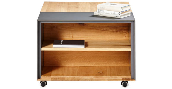 COUCHTISCH Eiche massiv Farbglas 75/60/41,5 cm rechteckig Anthrazit, Eichefarben - Eichefarben/Anthrazit, Design, Glas/Holz (75/60/41,5cm) - Waldwelt