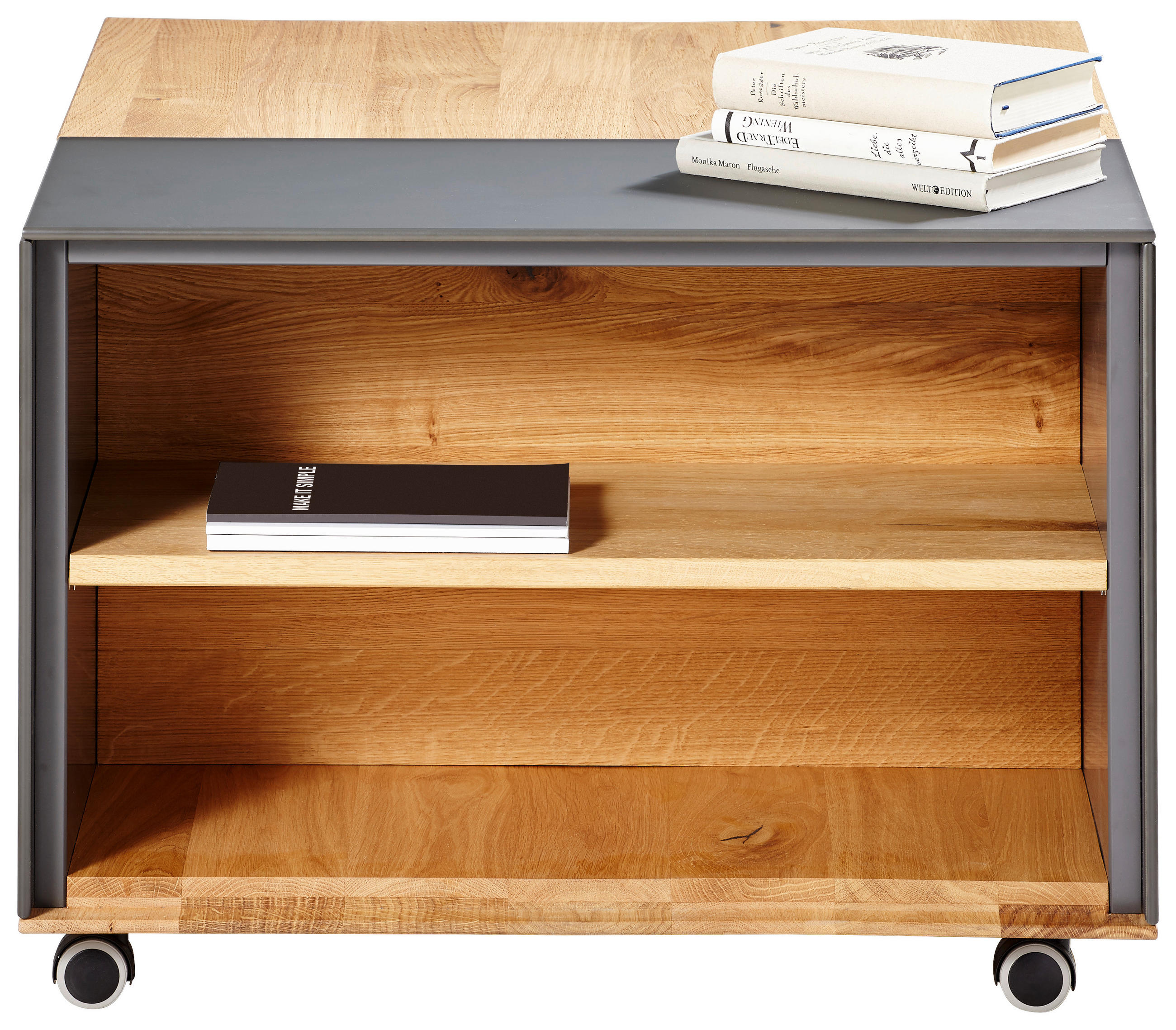 COUCHTISCH Eiche massiv rechteckig Anthrazit, Eichefarben - Eichefarben/Anthrazit, Design, Glas/Holz (75/60/41,5cm) - Waldwelt