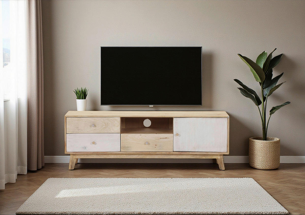 LOWBOARD Kata  in 150/50/46 cm  - Naturfarben/Weiß, Design, Holz (150/50/46cm) - Landscape