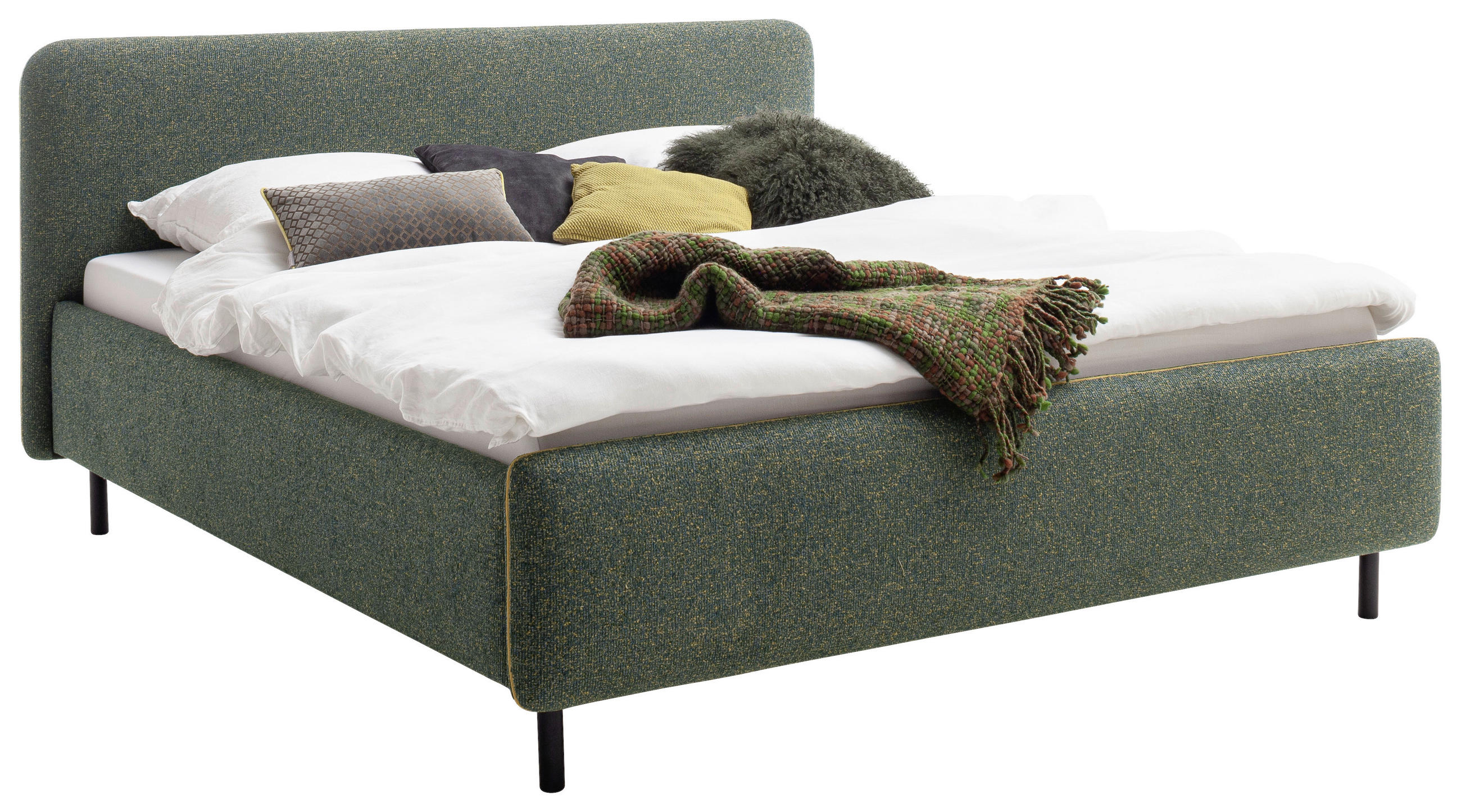 POLSTERBETT Lattenrost, Bettkasten 160/200 cm  in Gelb, Dunkelgrün  - Dunkelgrün/Birkefarben, Design, Holz/Textil (160/200cm) - Xora