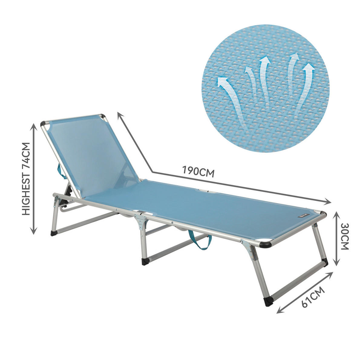 GARTENLIEGE 61/30/190 cm  - Silberfarben/Hellblau, Basics, Textil/Metall (61/30/190cm) - Modante