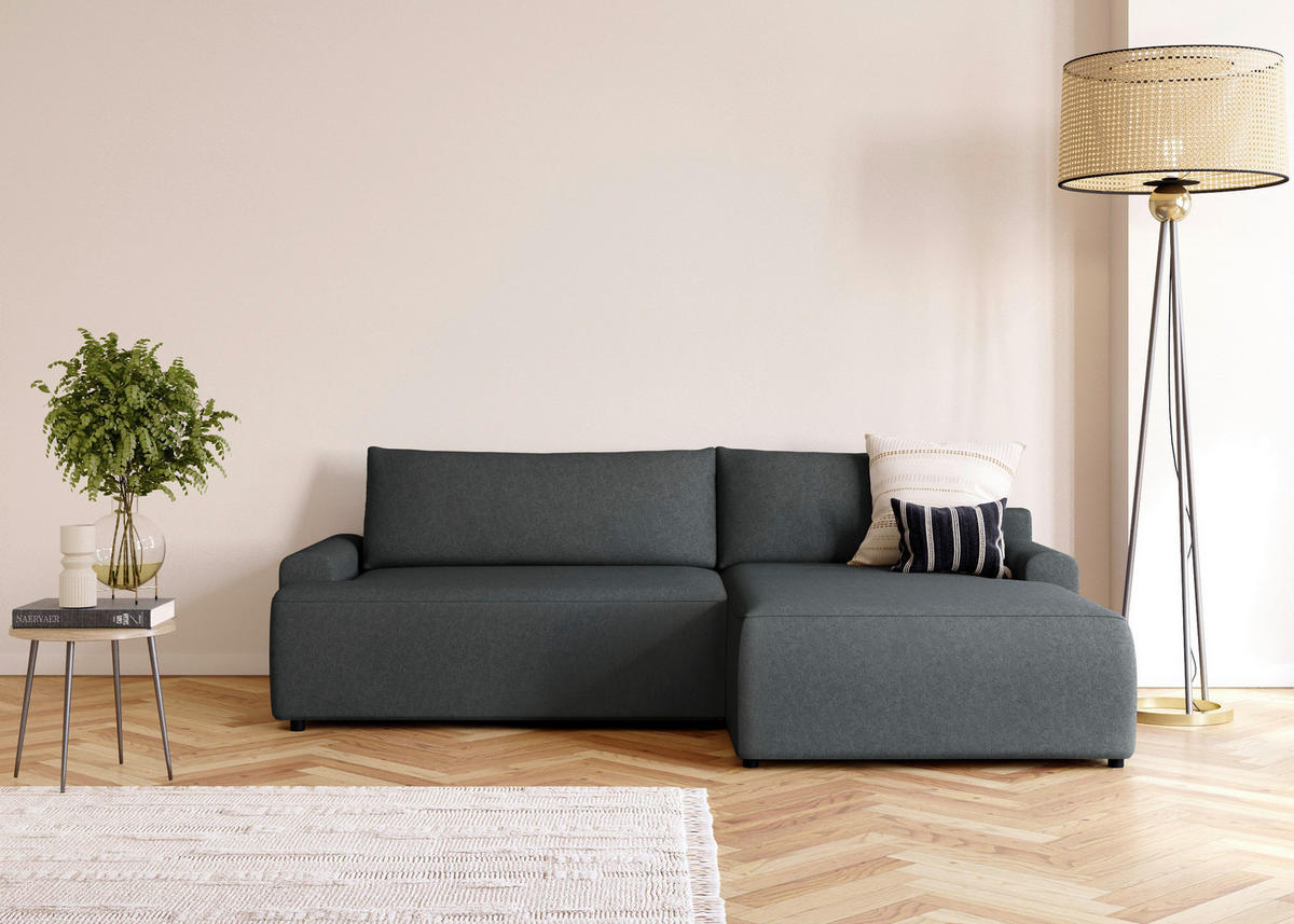 ECKSCHLAFSOFA in Struktur Graphitfarben  - Schwarz/Graphitfarben, Modern, Kunststoff/Textil (253/167cm) - Trendmanufaktur