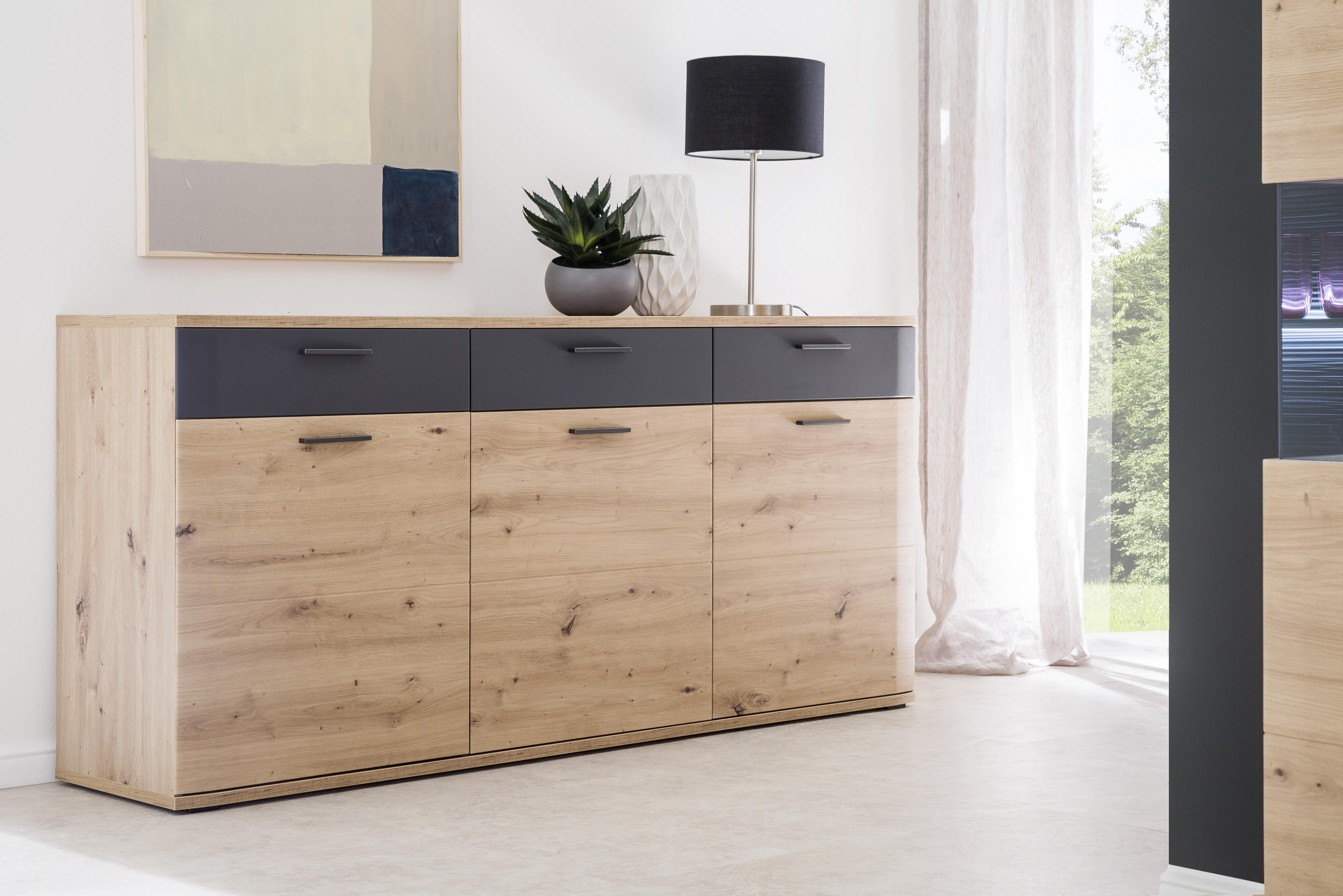 SIDEBOARD 180/85/43 cm  in Anthrazit, Eichefarben  - Eichefarben/Anthrazit, Design, Holzwerkstoff/Metall (180/85/43cm) - Livetastic