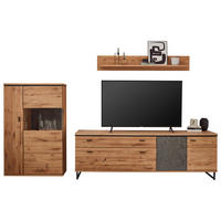 WOHNWAND 3-teilig  Eichefarben, Anthrazit 310,2/180,4/50,2 cm    - Eichefarben/Anthrazit, Konventionell, Glas/Holz (310,2/180,4/50,2cm) - Linea Natura