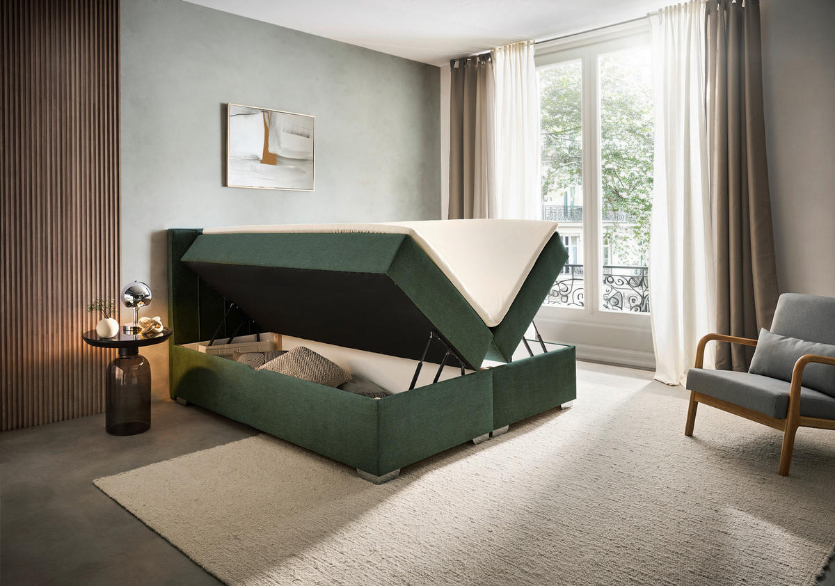 BOXBETT 160/200 cm  in Dunkelgrün  - Chromfarben/Dunkelgrün, Trend, Kunststoff/Textil (160/200cm) - Boxxx
