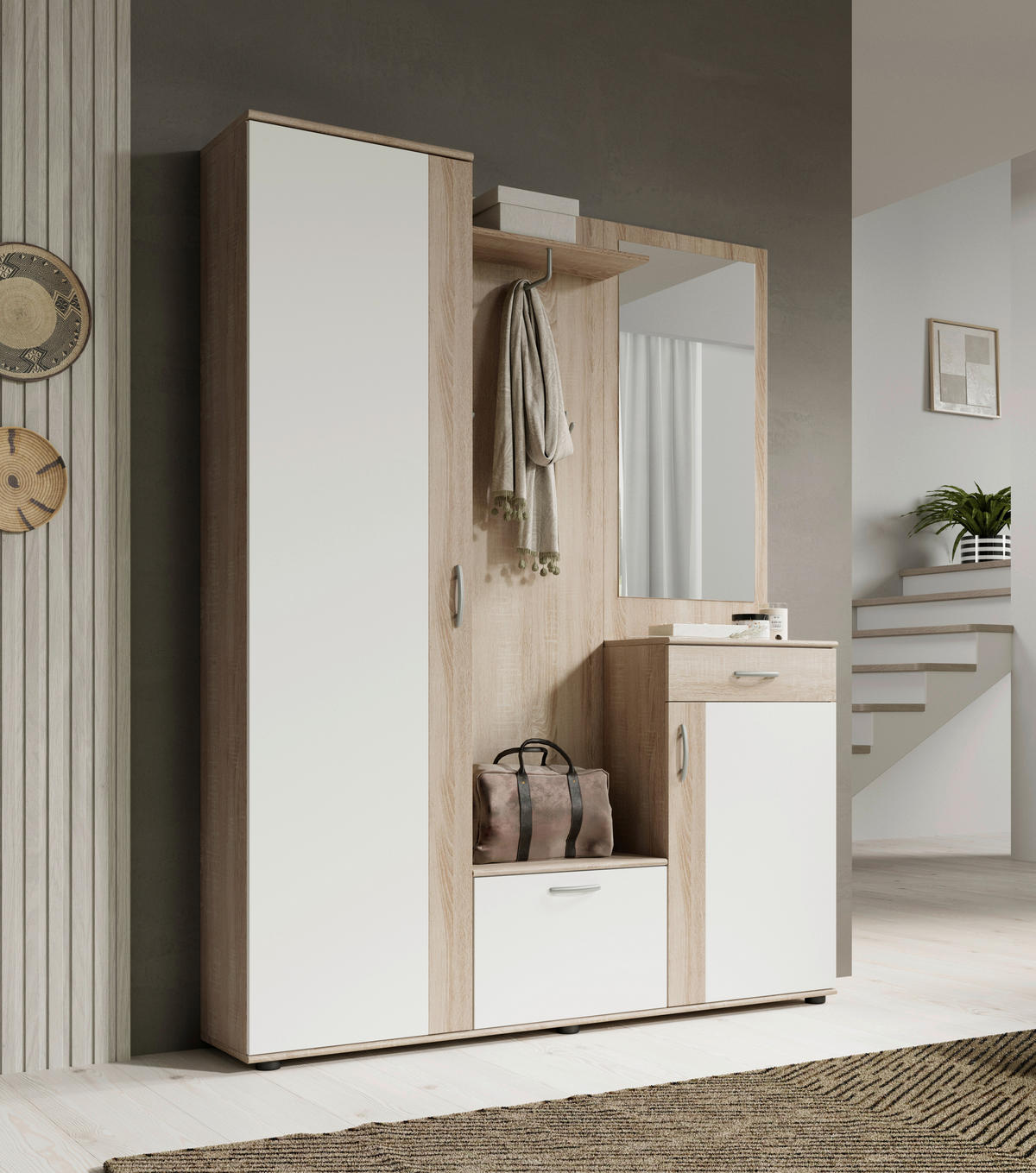 PREDSIEŇOVÝ NÁBYTOK, 145/188/30 cm - biela/dub sonoma, Konventionell, kompozitné drevo (145/188/30cm) - Carryhome
